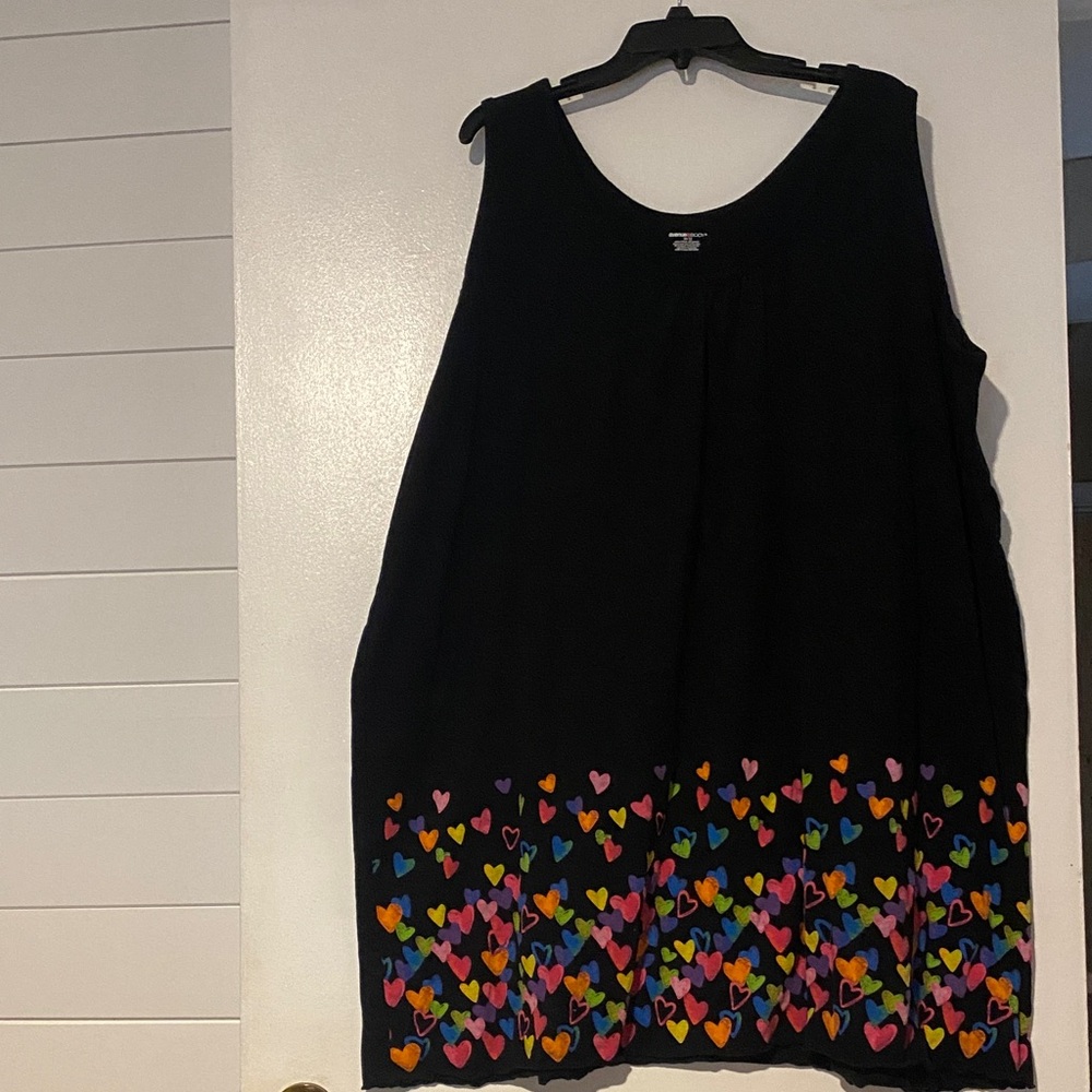 Avenue Black Tank Top with Colorful Heart Design